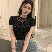 Top De Punto Para Mujer Con Cuello Medio Y Manga Corta Estilo Casual Con Brillantes Polyester Stretch Medio Para Todas Las Estaciones - details 16