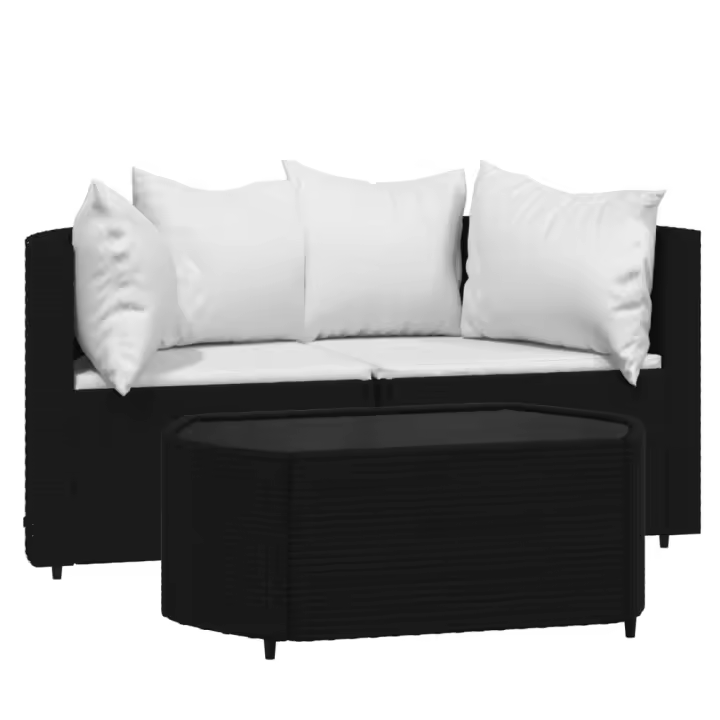 vidaXL Set de muebles de jardín 3 pzas y cojines ratán sintético negro - 1
