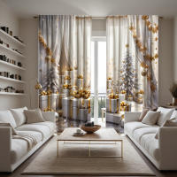 2pcs Cortinas De Lujo Estilo Dorado Soporte Digital HD Color Blanco Decoración De Hogar Para Sala De Estar Y Dormitorio - details 2