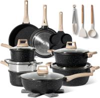 Just Perfecto Juego de Ollas y Sartenes Cocina Antiadherentes 21 Piezas, Barería de Cocina Antiadherentes Aluminio, para Todas Las Cocinas, Included Inducción, Ollas Cocina with Tapas (21 Pcs Black) - details 0