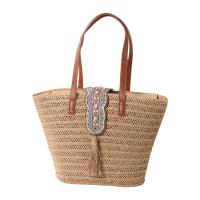 Bolso de Hombro grande Troquelado estilo cesta cierre solapa deco étnico con borlas. Bolso grande veraniego 50x30 cm de mujer para playa, vacaciones, rutina - details 0
