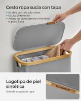 Cesto de Ropa Sucia con Tapa 65L, Plegable, Forro de Malla Extraíble, Tejido Oxford, Asas de Bambú, 42x22.5x70.5 cm - details 12
