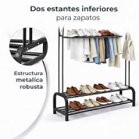 T-LoVendo Perchero Burro Doble Ropa Metálico Negro con Zapatero Inferior | Estante con Estructura Curva | Barra Colgador Resistente | Dormitorio Vestidor Entrada Organizador de Ropa y Zapatos - details 3