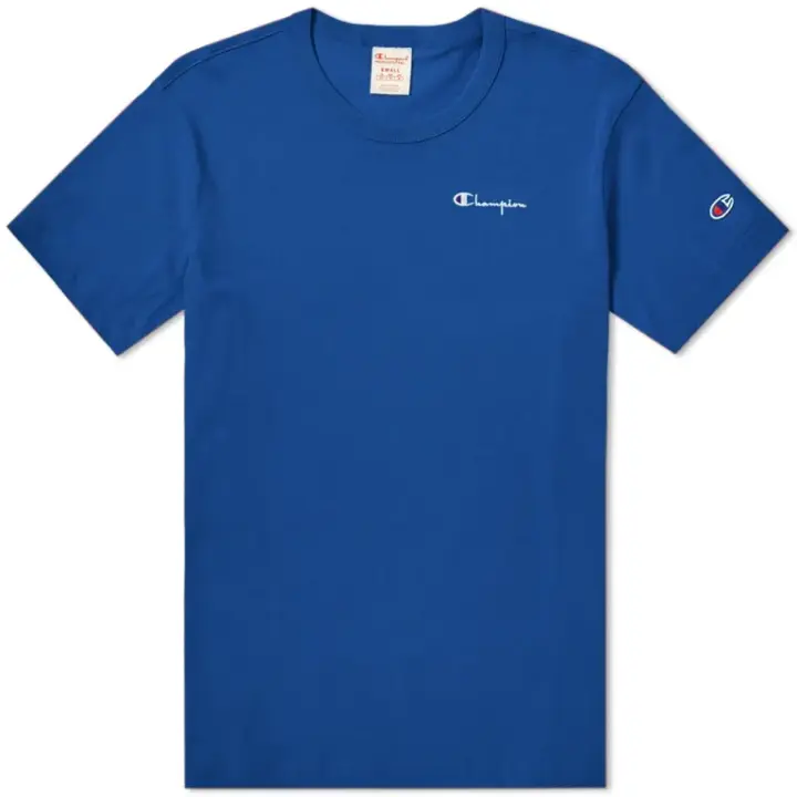 Champion Reverse Weave Small Script Logo T-Shirt Blue - 1