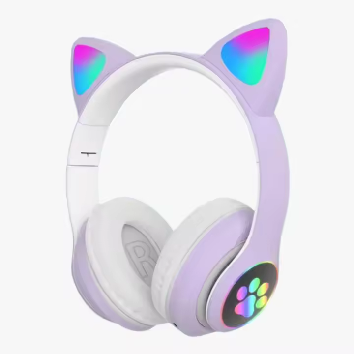 Auriculares Inalámbricos con Bluetooth y Orejas de Gato, sonido estéreo, Luces RGB, Sonido de Alta Calidad - 1