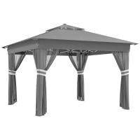 Outsunny Carpa Plegable 3x3 m Cenador de Jardín con Doble Techo 4 Mosquiteras 20 Luces LED Solares Altura Ajustable Mando a Distancia y Bolsa de Transporte para Jardín Patio Fiestas Gris - details 0