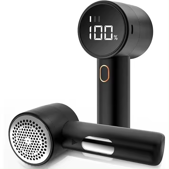 Quitapelusas recargable con pantalla LED, batería de 2600 mAh, ajuste de 3 velocidades, carga rápida tipo C, afeitadora de telas para suéteres, abrigos, calcetines, ropa de cama y tapicería (negro) - 1