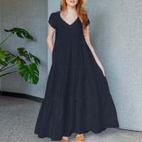 Vestido Largo Maxi Bohemio De Verano 2024 ZANZEA Para Mujer Vestido De Fiesta Casual Con Volantes Y Cuello V Manga Corta Vestido De Playa Ropa Suelta Hasta La Rodilla - details 2