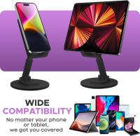 Height Adjustable Metal Mobile Phone Stand with 360° Rotating Base - Mobile Phone Holder Compatible with All iPhones and Android Smartphones (Black) - details 4