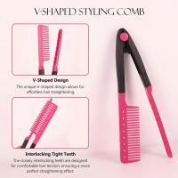 Juego de peine para enderezar El Cabello, paquete de 2 peines de Hierro Plano para Cabello Hermoso, peine para enderezar El Cabello con agarre de firma, Rosa - details 3