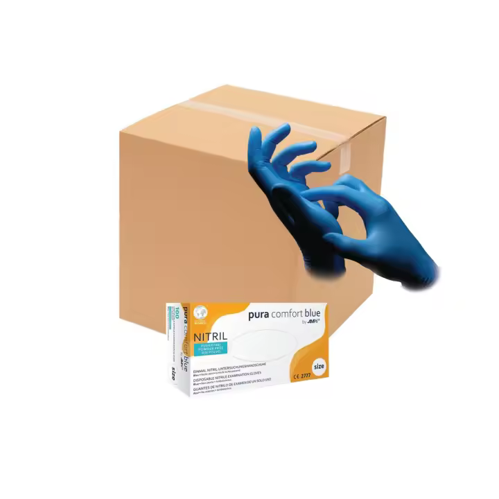 PACK 10 Cajas de 100 de Guantes desechables de Nitrilo Azul sin polvo Pura Comfort - 1