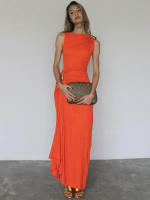Vestido Maxi Bodycon Elegante Para Mujer Kliou Clásico Metálico Sin Mangas Cuello Redondo Ajustado Vestido De Fiesta De Verano - details 17