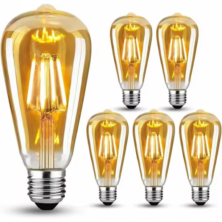 Paquete de 6 bombillas Edison vintage E27 LED incandescentes de 4 W (sustituye a 40 W), bombilla retro ideal para iluminación nostálgica y retro, blanco cálido. - 1