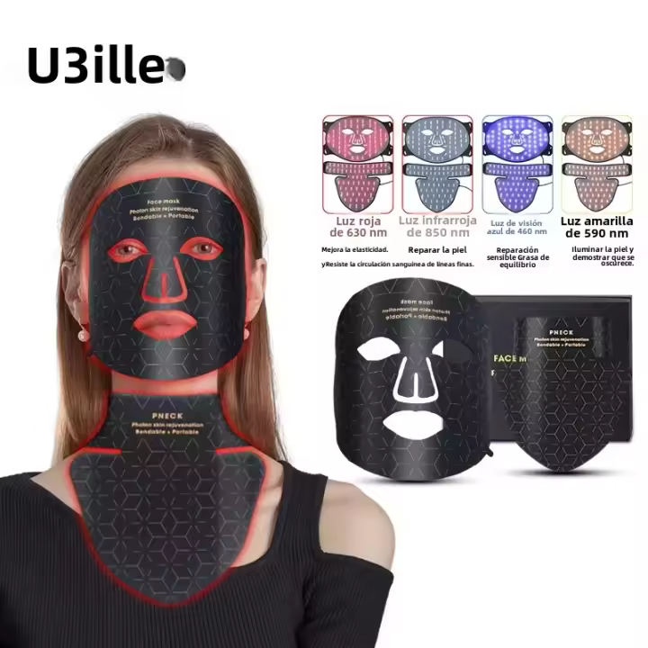Máscara De Terapia De Luz LED 4 En 1 Anti Edad Reducción De Arrugas Firmado Blanqueador Máscara Fotónica Avanzada De Silicona Recargable USB - 1