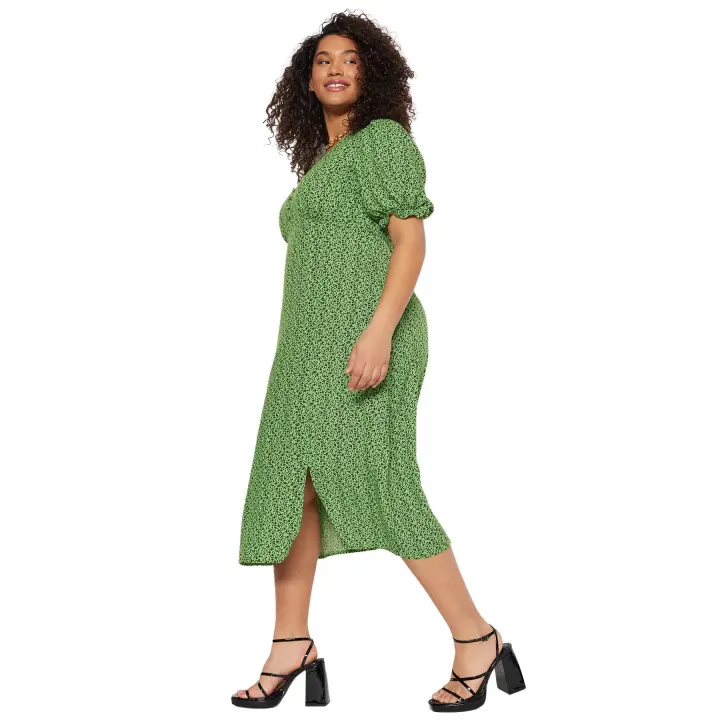 Trendyol Green Animal Pattern Weave Slit Dress Tbbss23Ah00092 - 1