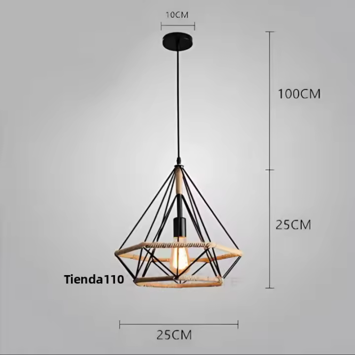 Lámpara Colgante Industrial Retro De Acero Para Sala De Estar Cocina Dormitorio Restaurante Con Cadena De Henequén En Forma De Diamante - 1