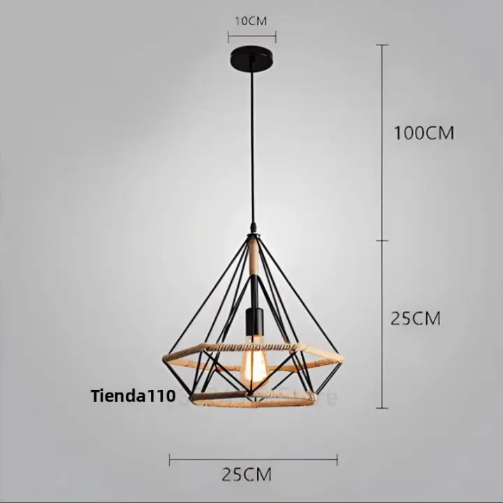 Lámpara Colgante Industrial Retro De Acero Para Sala De Estar Cocina Dormitorio Restaurante Con Cadena De Henequén En Forma De Diamante - 1