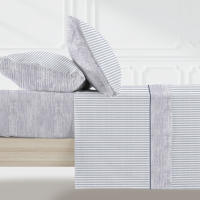 Manterol - Juego de sábanas estampado geométrico rayas azules. Calidad 50% Algodón 50% Poliéster. Incluye bajera ajustable, encimera y fundas de almohada. Sábana ligera y fresca, ideal para primavera, verano y entretiempo. - details 0