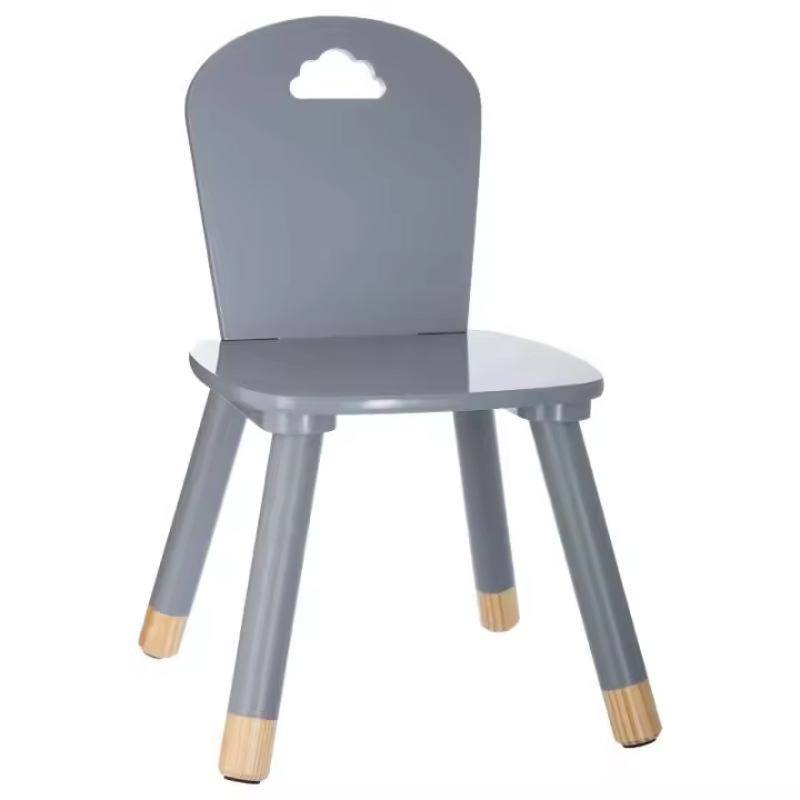 Silla Infantil Dormitorio Douceur con Patas de Madera Estilo Infantil en Color Gris y Roble Claro - 1