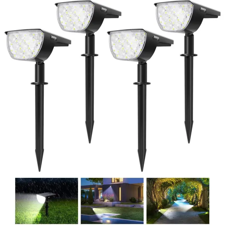 【Paquete de 4 30 LED】 Focos solares para exteriores, IP67, impermeables, solares, regulables, con panel solar de 180°, iluminación exterior alimentada por energía solar para jardín, patio, camino, entrada... - 1