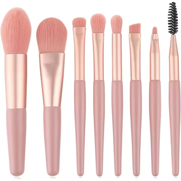 Brochas De Maquillaje, 8 Piezas Pinceles Maquillaje Set Brocha Colorete Brocha Base Maquillaje Makeup Brushes Profesional Limpia Brochas Maquillaje Cómodo y Duradero (Rosa) - 1