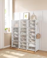 Zapatero Modular de Plástico con 12 Compartimentos y Puertas - Estantería de 32x124.4x124.6 cm, Marco de Acero, Paneles de Plástico, Color Blanco - details 1
