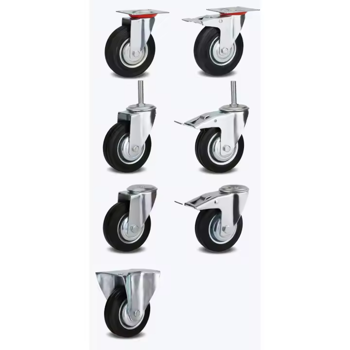 Industrial rubber wheel silent flat wheel trolley brake universal wheel - 1