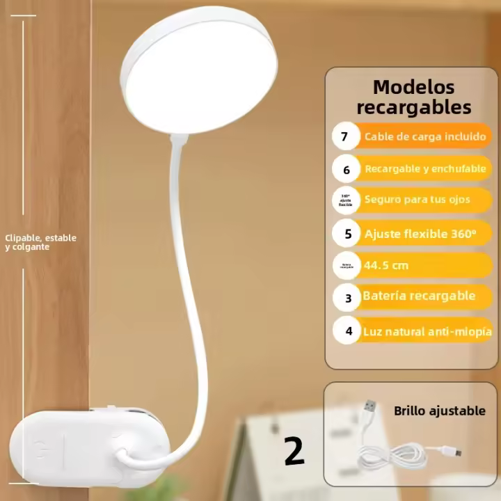 Lámpara De Mesa USB Recargable LED Táctil Con 3 Modos De Brillo Protección Ocular Para Lectura Y Decoración De Habitaciones - 1