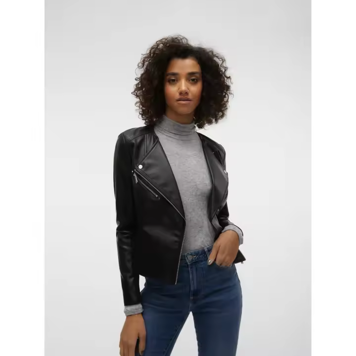 Cazadora cruzada Vero Moda Riley 10302441 negro en polipiel con manga elástica - Estilo moderno y elegante para mujeres en tendencia. - 1