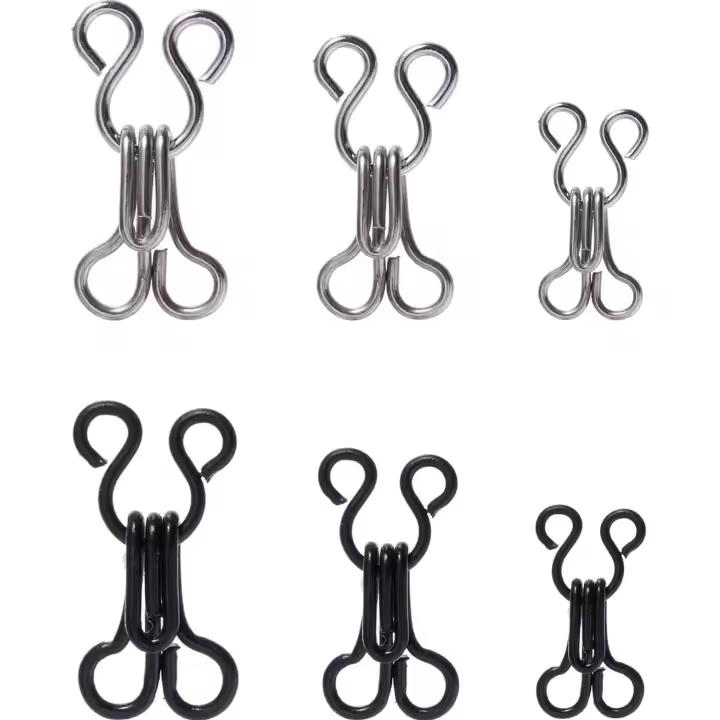 50 Set Sewing Hooks and Eye Closures for Bra and Clothes, Silver and Black, 3 Sizes - 1