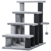 PawHut Escaleras para Gatos de 4 Escalones Escaleras para Mascotas Árbol Rascador para Gatos Pequeño con Poste Rascador Bola Colgante 60x40x64 cm Gris - details 0