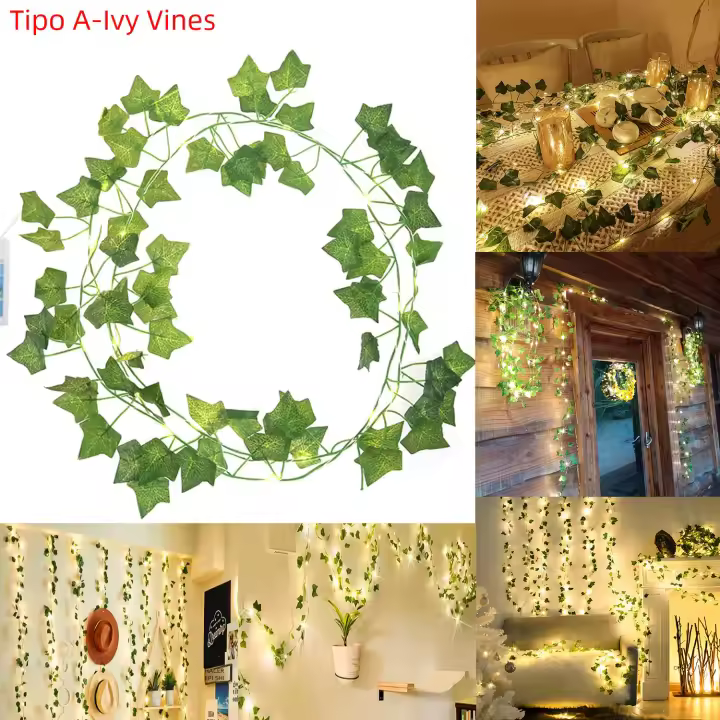 Luces De Enredadera Artificiales Con Hojas Verdes Y Flores 2M-10M Para Decoración De Hogar Y Bodas USB/Batería Ramadan Guirnalda LED Calidad UL CE CCC Longitud Variable De 2 a 10 Metros - 1