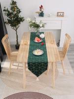 Mantelizador Geométrico Verde 9FT Con Patrones De Oro En Polyester 100% Para Hogar Tamaño Grande Espejo Del Mar Azul Perla - details 1