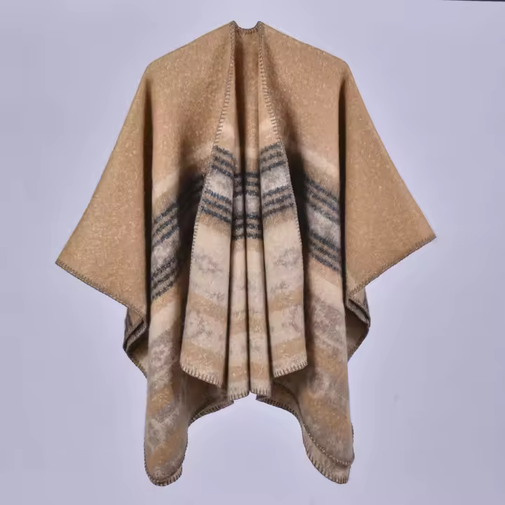 Nueva bufanda de otoño invierno para mujer, imitación de cachemira Retro con apertura, capa gruesa y cálida, chaqueta, estilo pasarela - 1