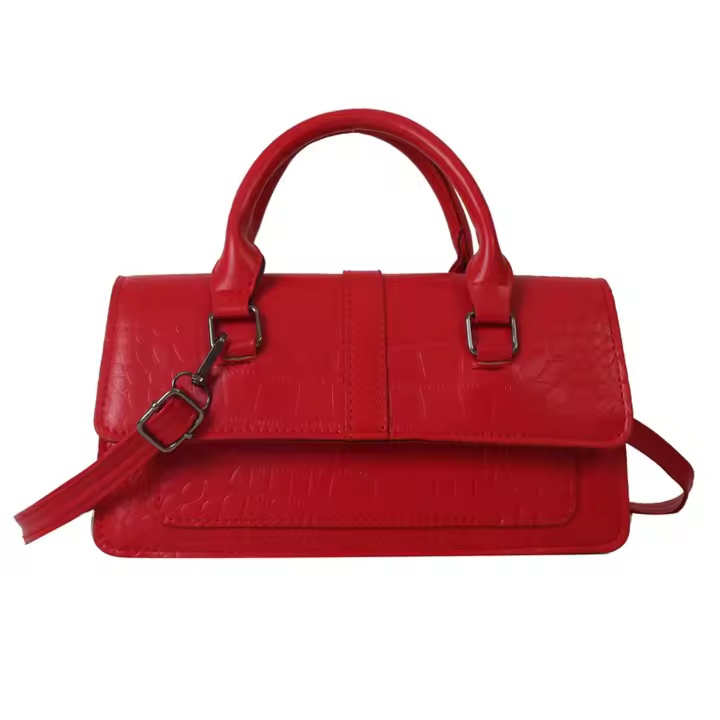 Bolso de hombre para Mujer con Patrón en relieve de cuero PU, Bandolera ajustable con Correa de mano, color Rojo, tamaño libre - 1