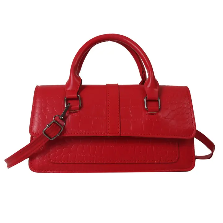 Bolso de hombre para Mujer con Patrón en relieve de cuero PU, Bandolera ajustable con Correa de mano, color Rojo, tamaño libre - 1