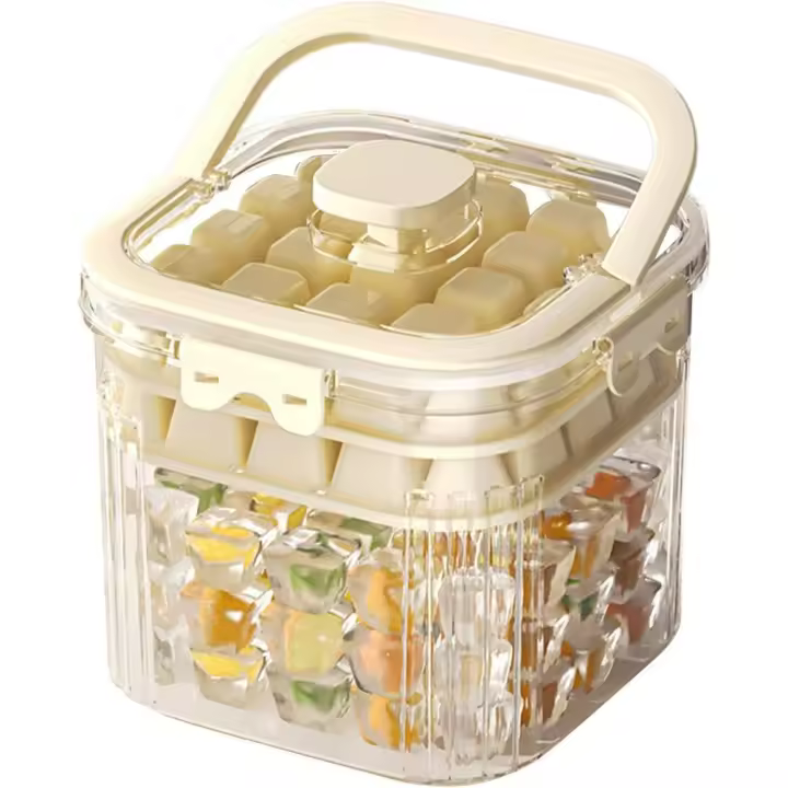 Cubo de hielo portátil, cubo de hielo para congelador | Cubo de bloque de hielo con tapa sellada y 2 moldes | Contenedor de refrigerador con cuchara para bar, hotel, accesorios de barman - 1
