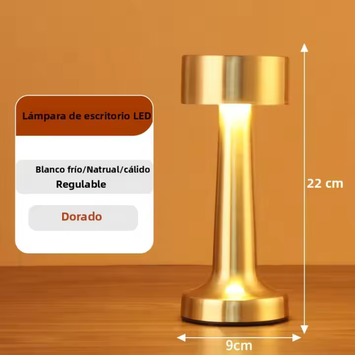 Lámpara De Mesa LED Recargable Retro Con Toque Y 3 Colores Dimmer Luz Ambiente Creativa Para Decoración De Barra Y Habitación Lámpara Nocturna De Metal - 1