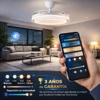 Ventilador de techo modelo PAMPIN L blanco, Smart app, motor DC 6 velocidades Tecnología Led 60W sistema CCT 6300 Lúmenes, Control remoto temporizador, regulable en color e intensidad, Memoria motor inverter verano/invierno ultra silencioso. - details 3