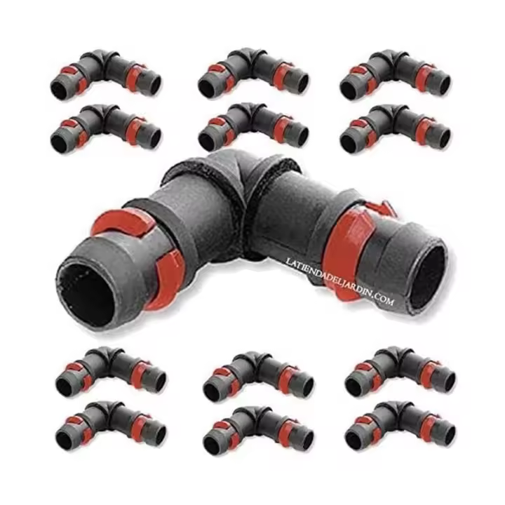 Suinga Codo 16mm Riego por Goteo con Anilla de Seguridad (Pack 10) - Negro - 1