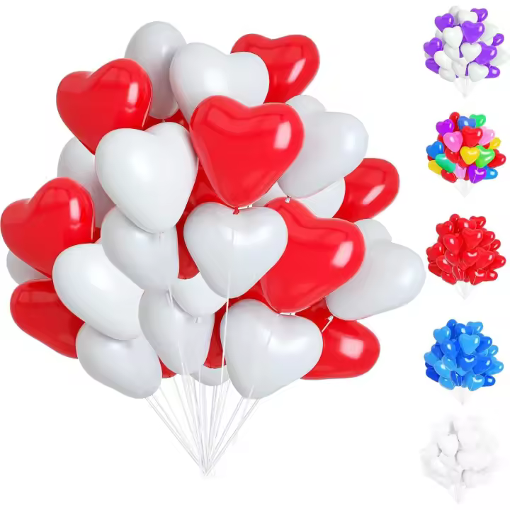 50 Pcs Ballon coeur Rouge Blanc, 12 Pouces Ballons en Latex en Forme de Cœur, Ballons de Mariage de Coeur Rouge Blanc, pour Engagement, Mariage, Valentine et Anniversaire fête Décoration - 1