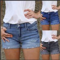 CA Pantalones cortos vaqueros retro de alta gama, elásticos, ajustados, con borlas rasgadas para mujer - details 1