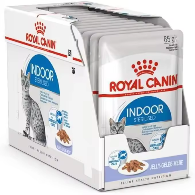 Precio Especial por Caducidad 9/7/2025 - 12 x 85 g | Royal Canin Indoor Sterilised en Gelatina | Alimento Completo para Gatos Adultos Que Viven en casa | para Gatos esterilizados | Trozos en gelatina - 1