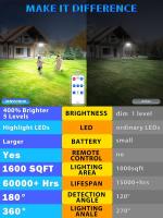 Luces solares impermeables al aire libre - 300 LED 7000K 3000LM 5 niveles de brillo ajustable 3 modos de iluminación 2400mAh 340% más brillante 360° 5 cabezas IP65 sensor de movimiento 40ft VENSSTNOR Solar Motion Lights al aire libre - details 5