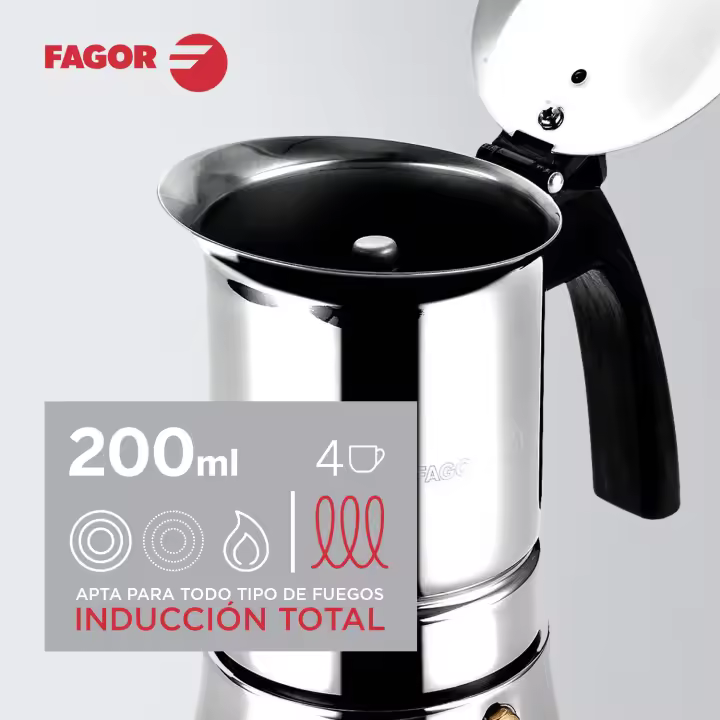 Fagor Etnica - Cafetera Italiana, Acero Inoxidable, Todo Tipo de Cocinas, Inducción, Mango Ergonómicos de Nylon, Café - 1