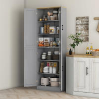 HOMCOM Alacena de Cocina Nórdico Mueble Aparador de Comedor Armario de Almacenaje de Cocina con 4 Puertas y Estantes Ajustables Antivuelco 60x30x170,5 cm Blanco - details 1