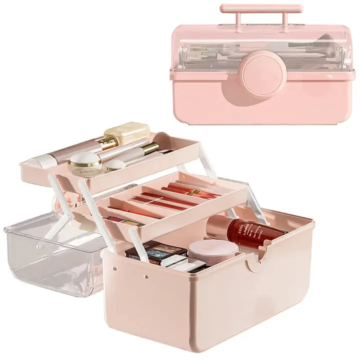 Organizador de almacenamiento de maquillaje, organizador de maquillaje de gran capacidad con cubierta visual transparente - 1