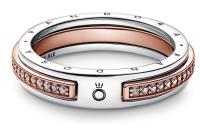 PANDORA Signature Anillo en 2 tonos con logotipo y enpasa pavé, Viene con Caja original. - details 0