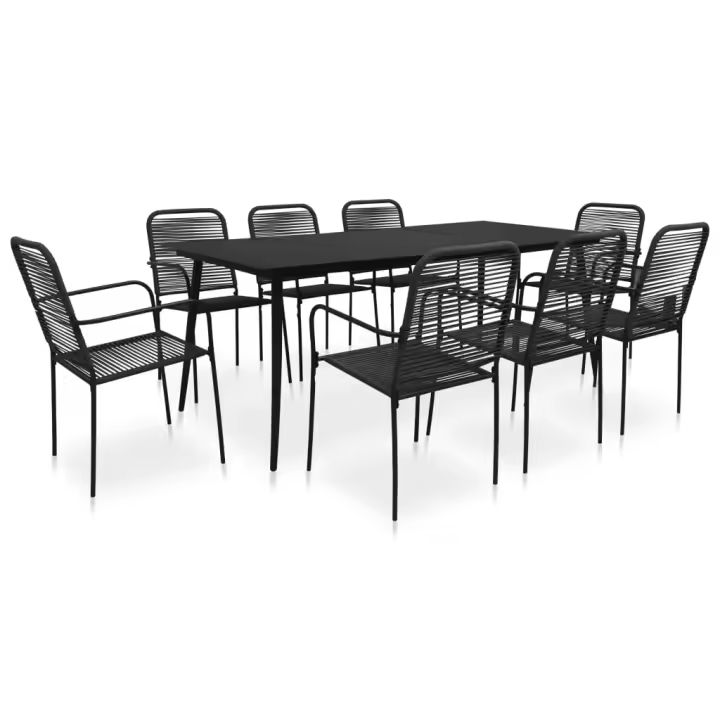 vidaXL Set de comedor de jardín 9 pzas cuerda de algodón y acero negro - 1