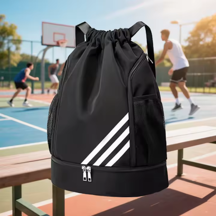 Mochila con cordón, mochila deportiva impermeable con compartimento separado para zapatos y bolsillo de malla para botella de agua, adecuada para deportes, escuela, playa, vacaciones, natación, viajes, etc. - 1